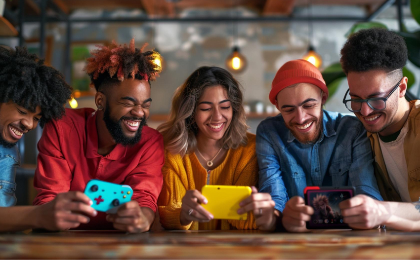 a crowd of people playing games